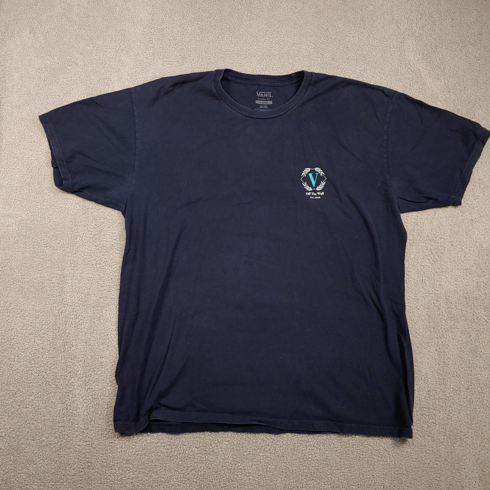 Vans Graphic T-Shirt - Men's XL Navy Blue Leisure Activity Lizard Off The Wall